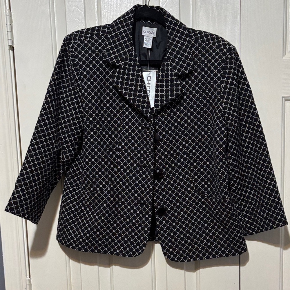 Chico's Black and White Patterned Blazer NWT Sz 2